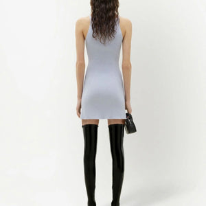 logo-embroidered ribbed-knit minidress