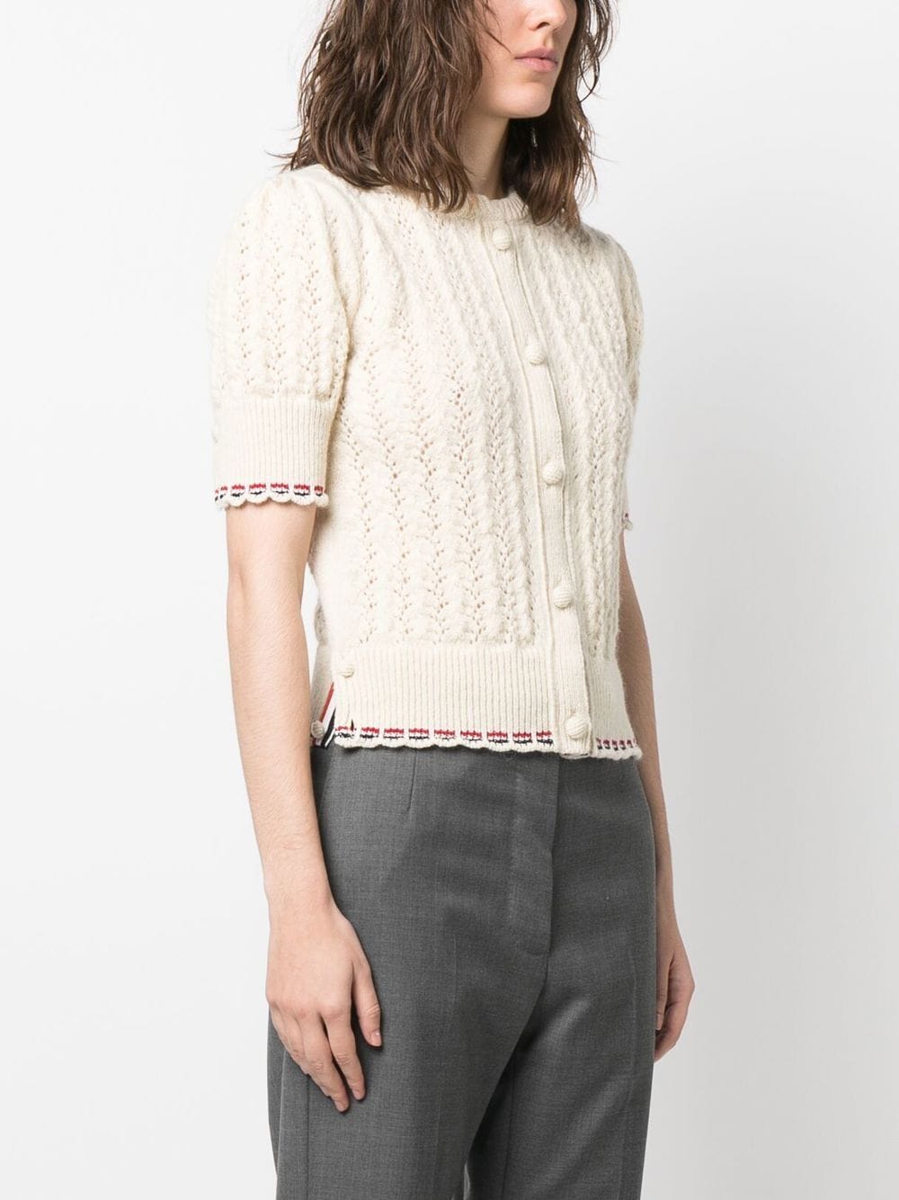 CABLE-KNIT POINTELLE STITCH CARDIGAN