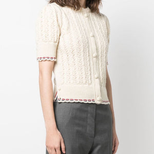 CABLE-KNIT POINTELLE STITCH CARDIGAN
