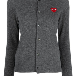 HEART-PATCH BUTTON-FRONT CARDIGAN