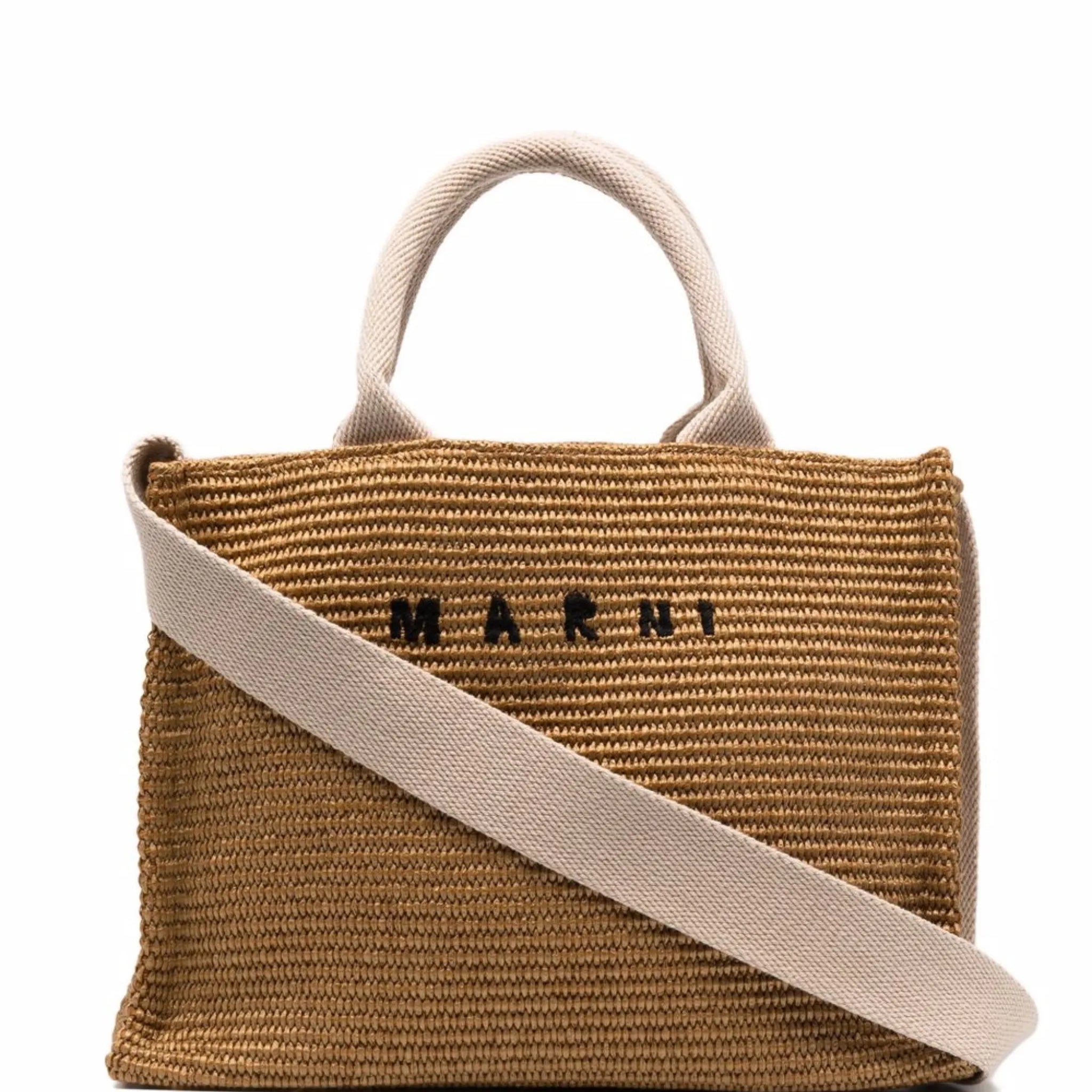 logo-lettering raffia tote bag