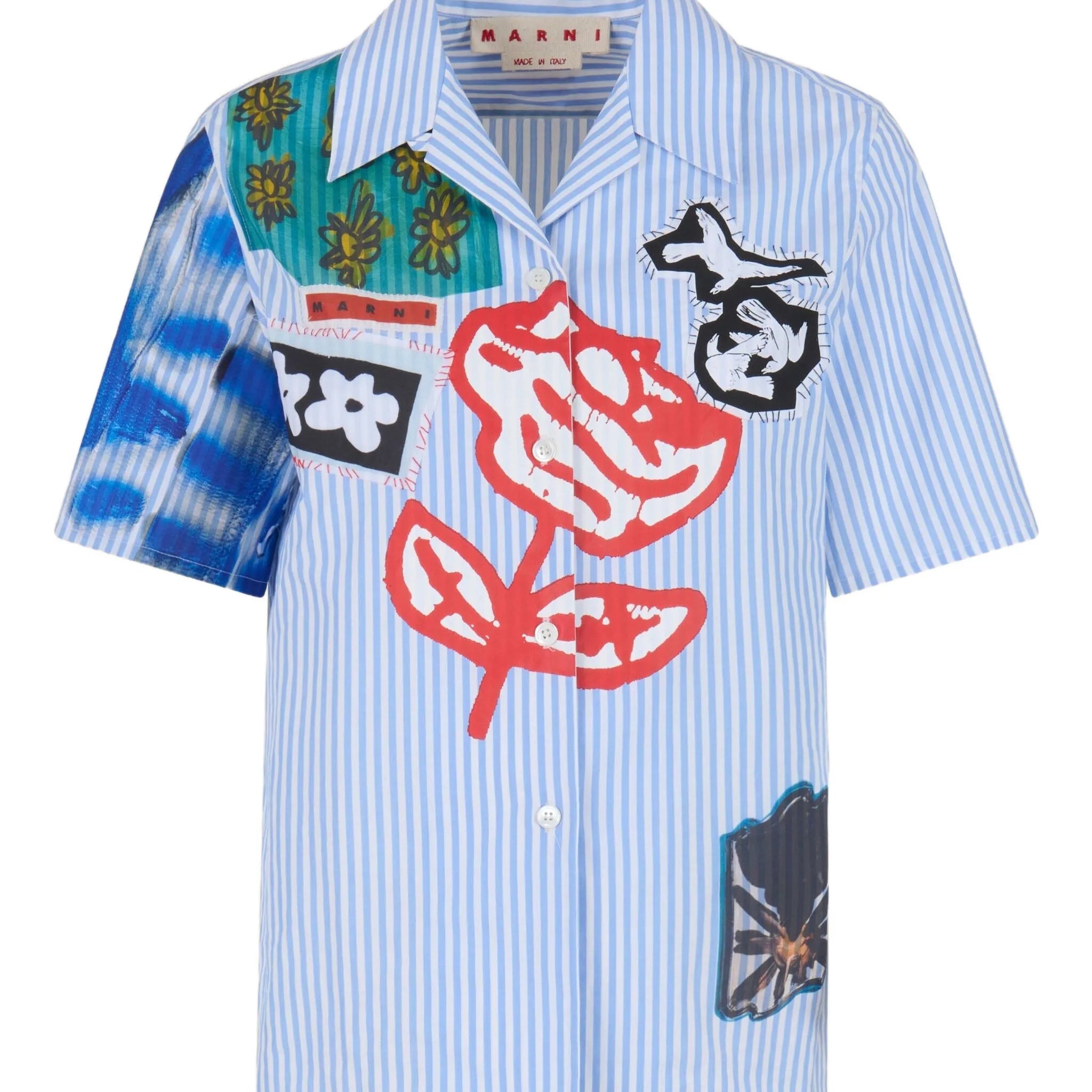 patchwork embroidered short-sleeve shirt