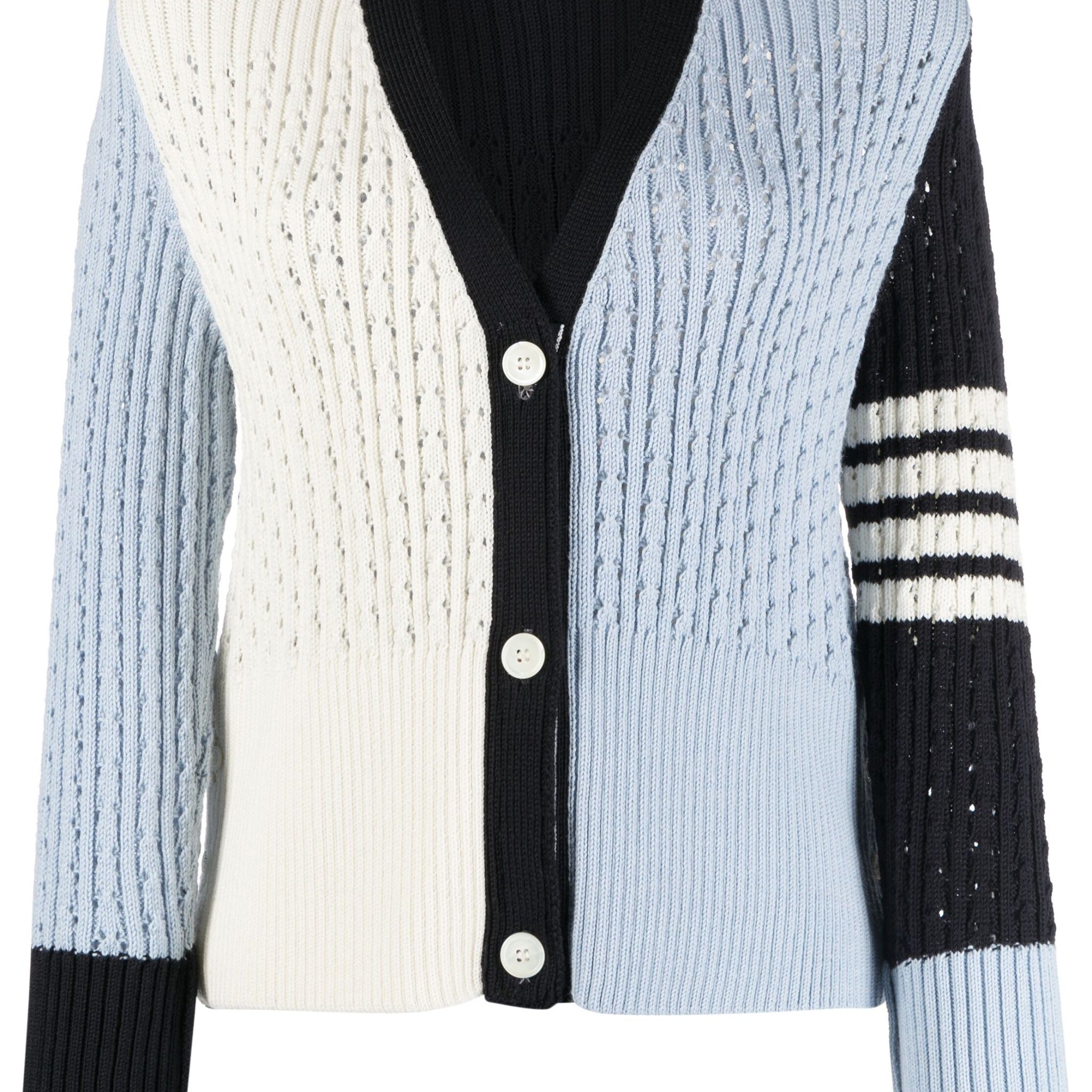 Thom Browne Funmix Pointelle Rib Stitch Boxy V Neck Cardigan - SHEET-1 - LISBON STORE