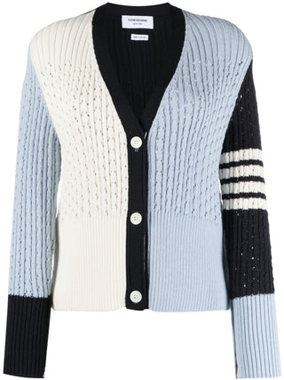 Thom Browne Funmix Pointelle Rib Stitch Boxy V Neck Cardigan - SHEET-1 - LISBON STORE