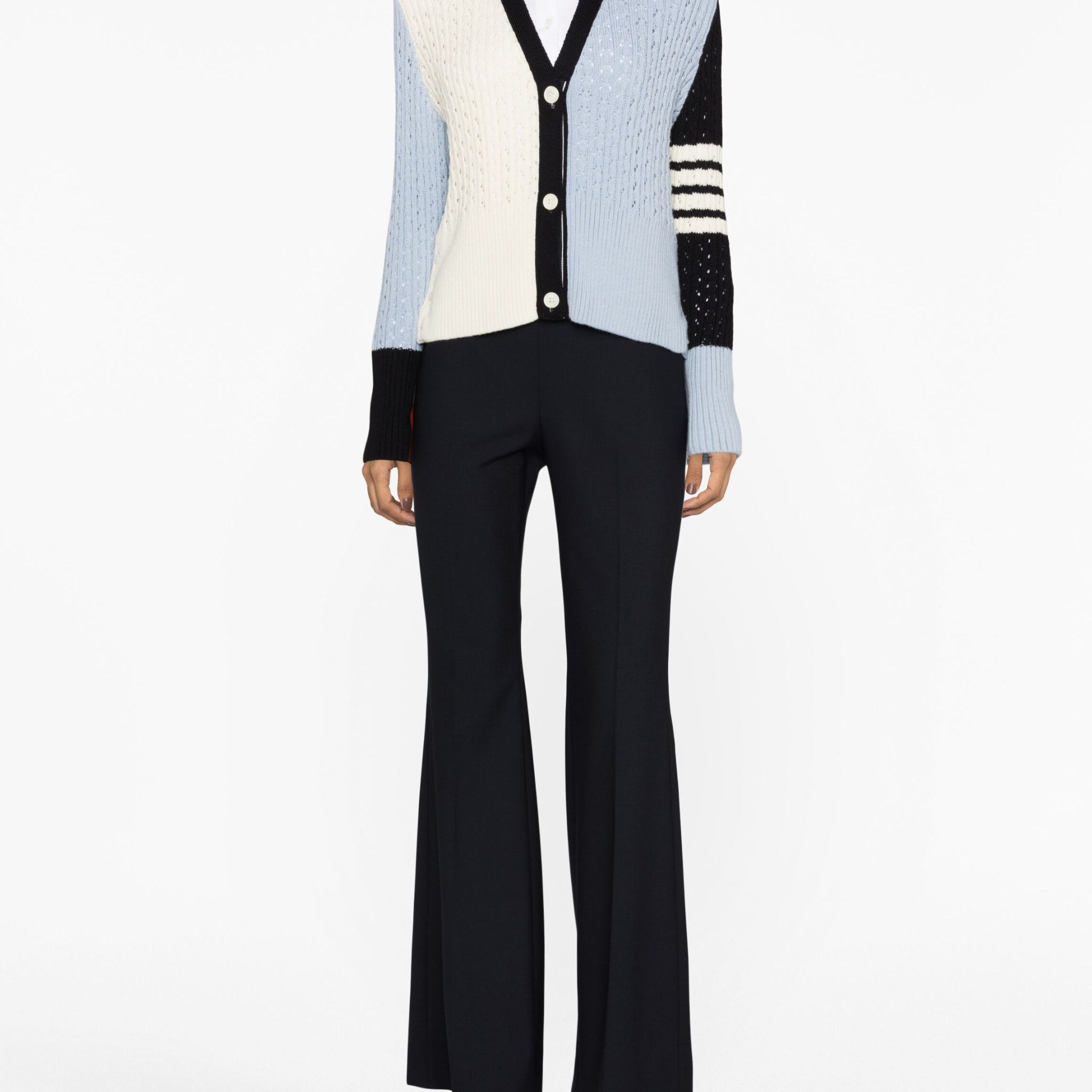 Thom Browne Funmix Pointelle Rib Stitch Boxy V Neck Cardigan - SHEET-1 - LISBON STORE