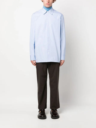 Jil Sander Mens Logo Embroidered Pinstripe Shirt | Shop in Lisbon & Online at SHEET-1.com