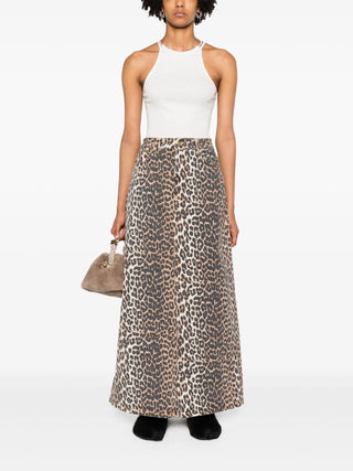 Ganni Print Denim Maxi Slit Skirt - SHEET-1 - LISBON STORE