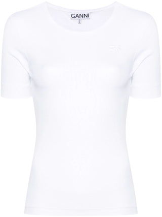 Ganni Logo Embroidered Ribbed T-Shirt | Shop in Lisbon & Online at SHEET-1.com