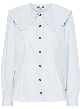 Ganni Cotton Poplin Frill Collar Shirt - SHEET-1 - LISBON STORE