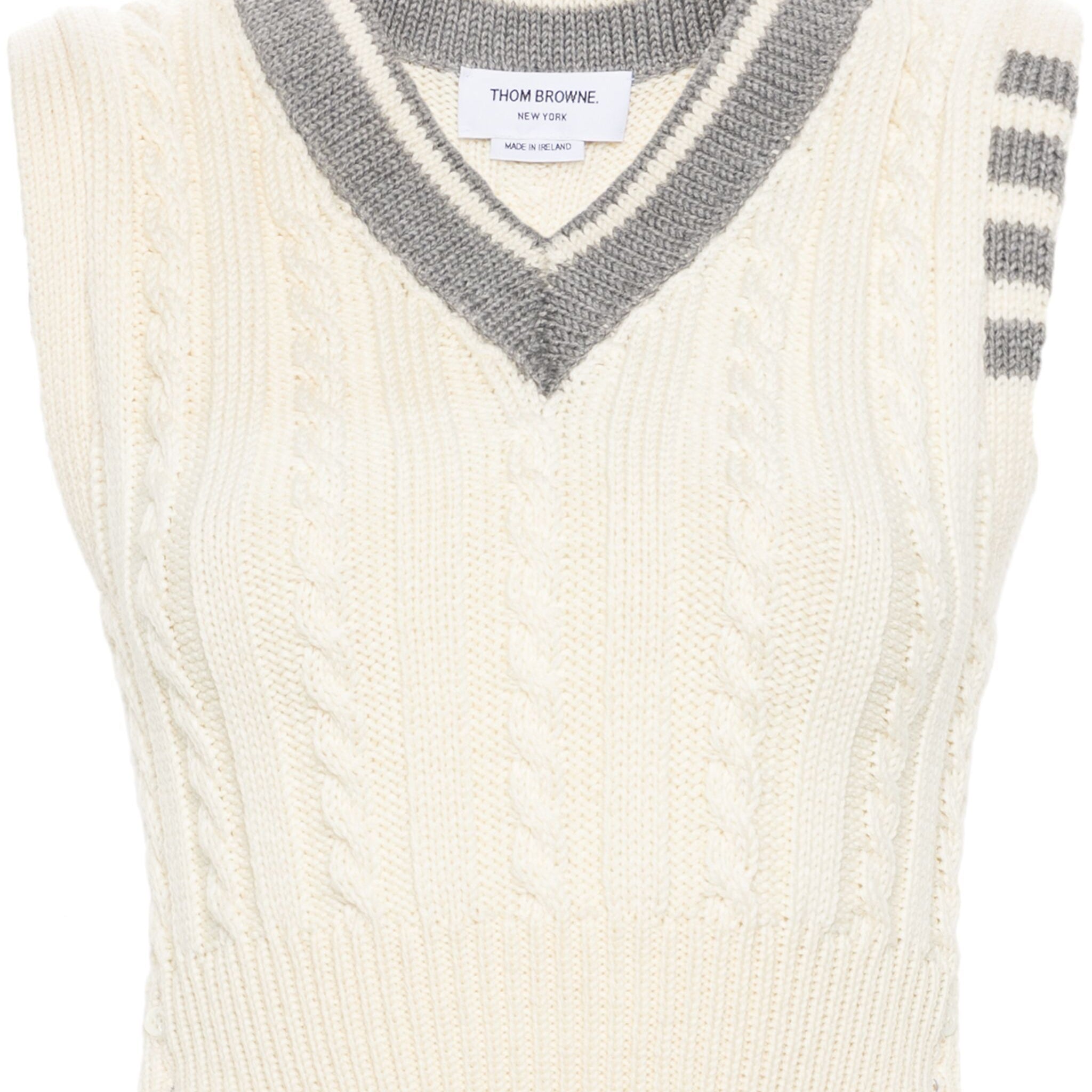 Thom Browne Classic Baby Cable Stitch Cropped V Neck - SHEET-1 - LISBON STORE