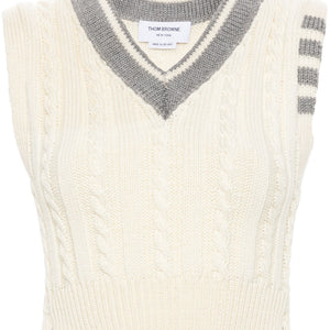 Thom Browne Classic Baby Cable Stitch Cropped V Neck - SHEET-1 - LISBON STORE