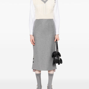 Thom Browne Classic Baby Cable Stitch Cropped V Neck - SHEET-1 - LISBON STORE