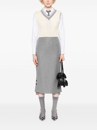 Thom Browne Classic Baby Cable Stitch Cropped V Neck - SHEET-1 - LISBON STORE