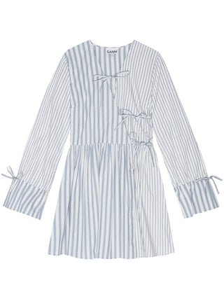 Ganni Stripe Print Cotton Mini Wrap Dress | Shop in Lisbon & Online at SHEET-1.com