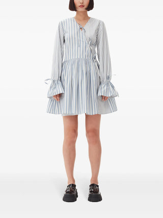 Ganni Stripe Print Cotton Mini Wrap Dress | Shop in Lisbon & Online at SHEET-1.com