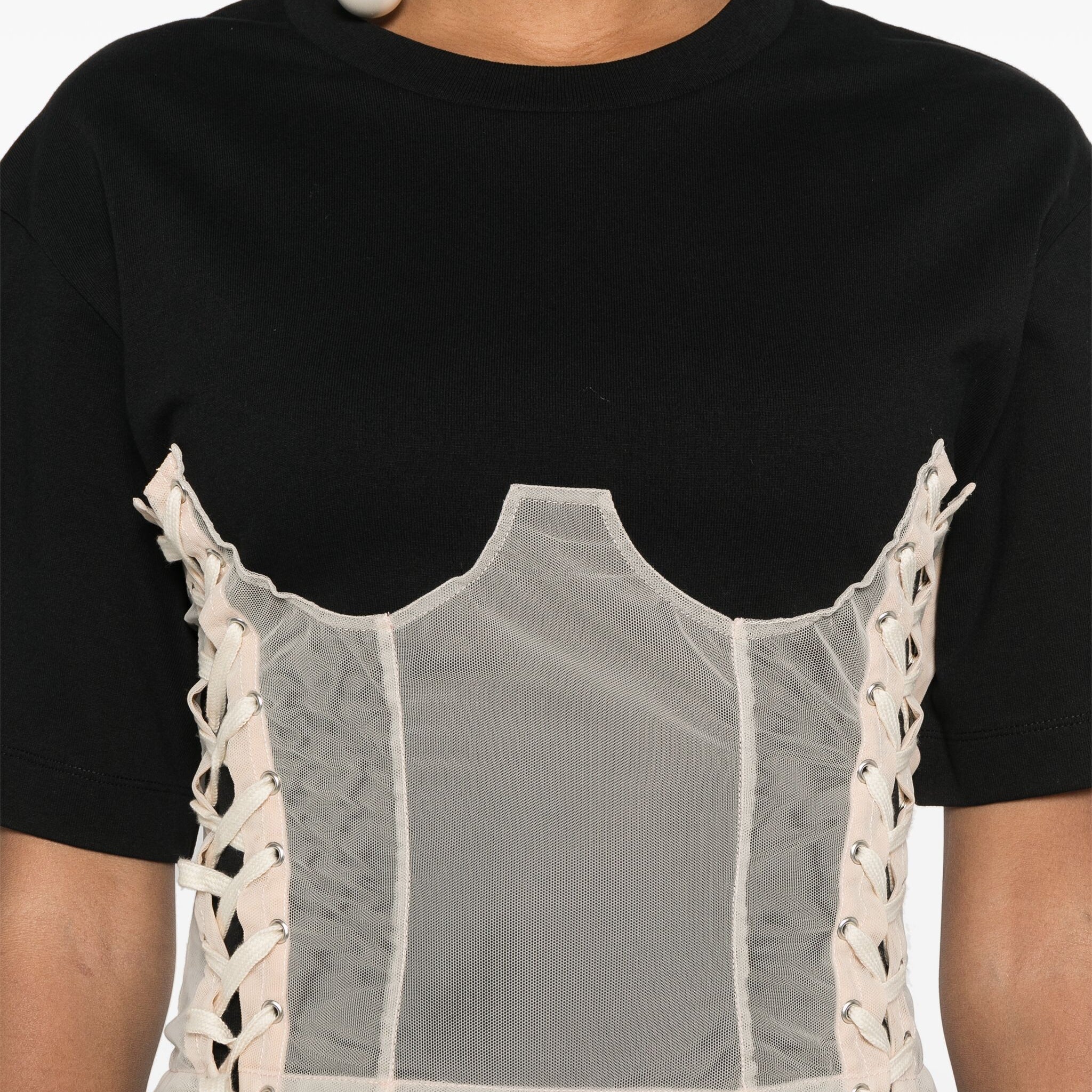 BOXY T-SHIRT MIT KORSETTFELD Schwarz