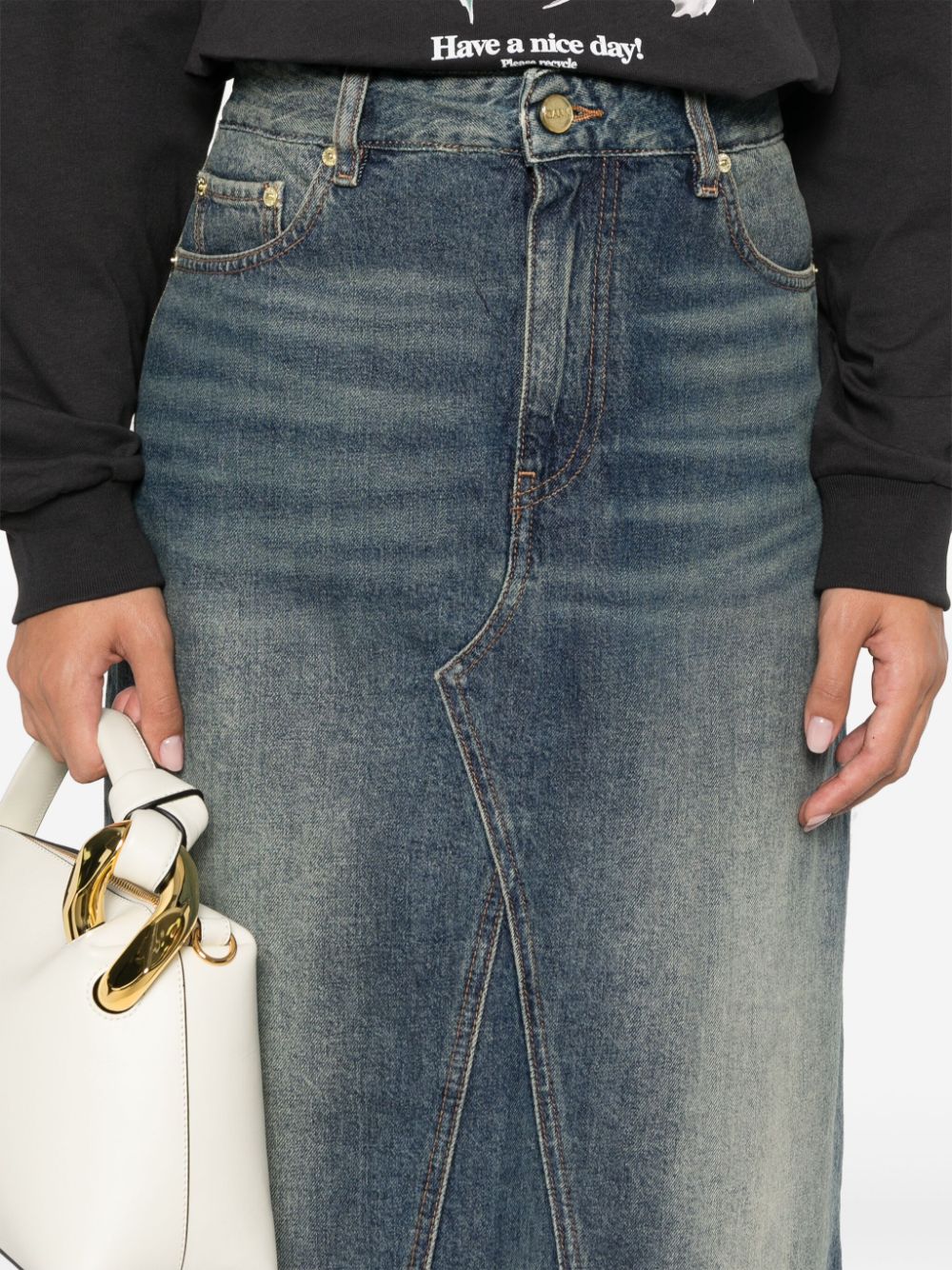 HEAVY WASHED DENIM MIDI SKIRT