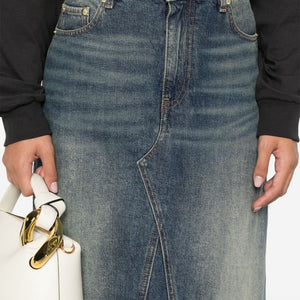 HEAVY WASHED DENIM MIDI SKIRT