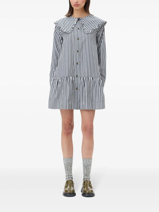 Ganni Stripe Cotton Big Collar Mini Shirt Dress - SHEET-1 - LISBON STORE