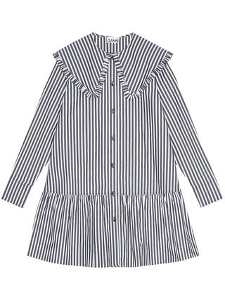 Ganni Stripe Cotton Big Collar Mini Shirt Dress - SHEET-1 - LISBON STORE