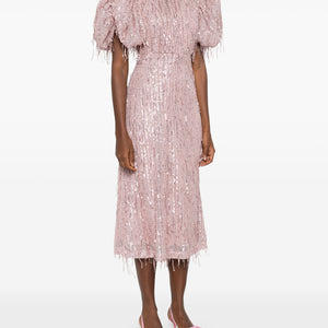 SEQUINS FRINGES PUFFY DRESS