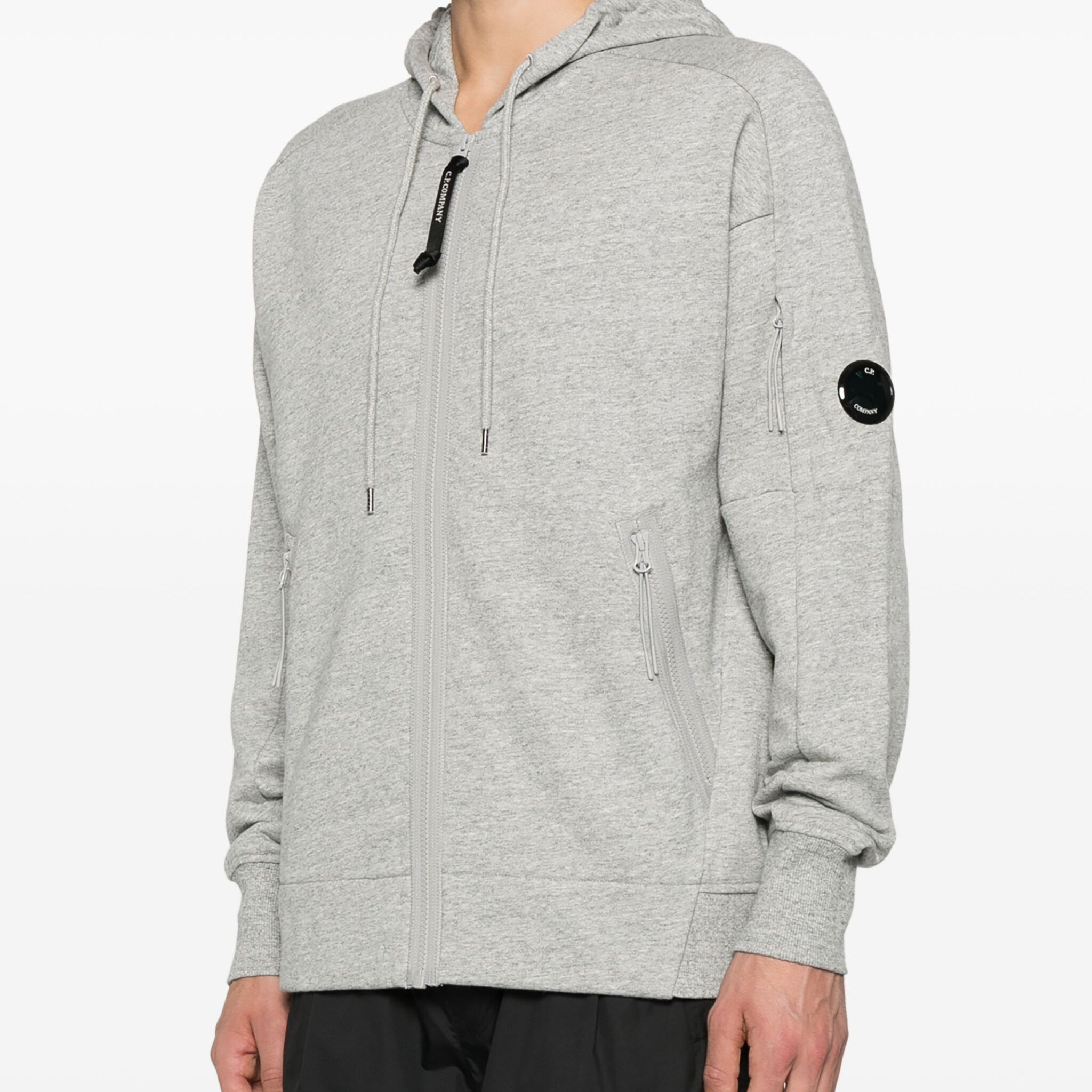 DIAGONAL RAISED FLEECE ZIPPED HOODED SWEATSHIRT