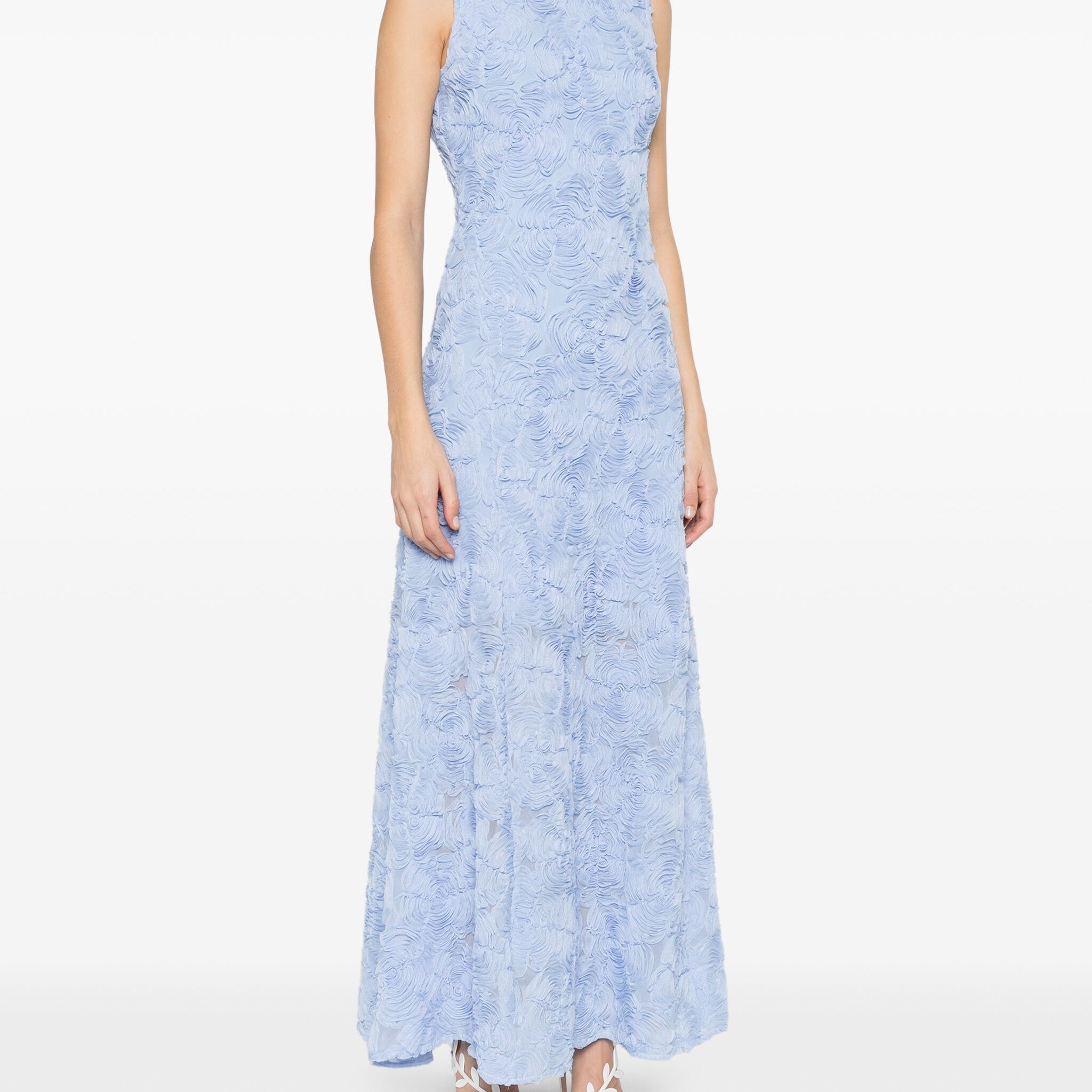 FLOWER MESH MAXI DRESS LIGHT BLUE