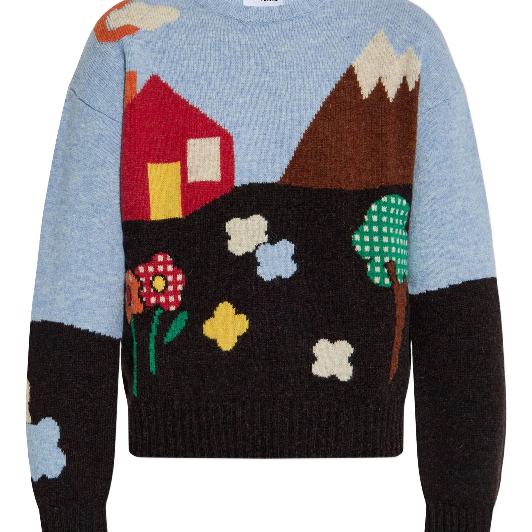 landscape-print wool sweater