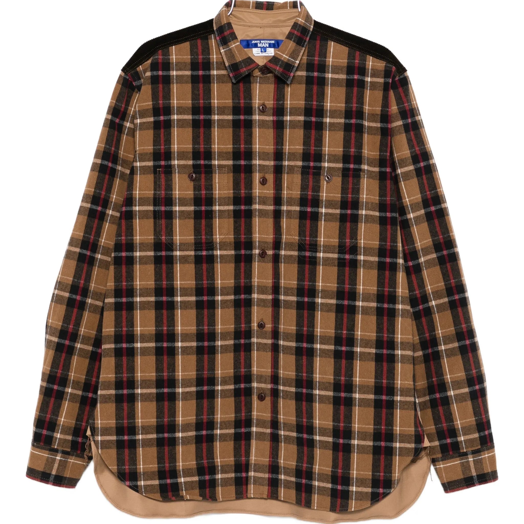 corduroy-panelled checked shirt
