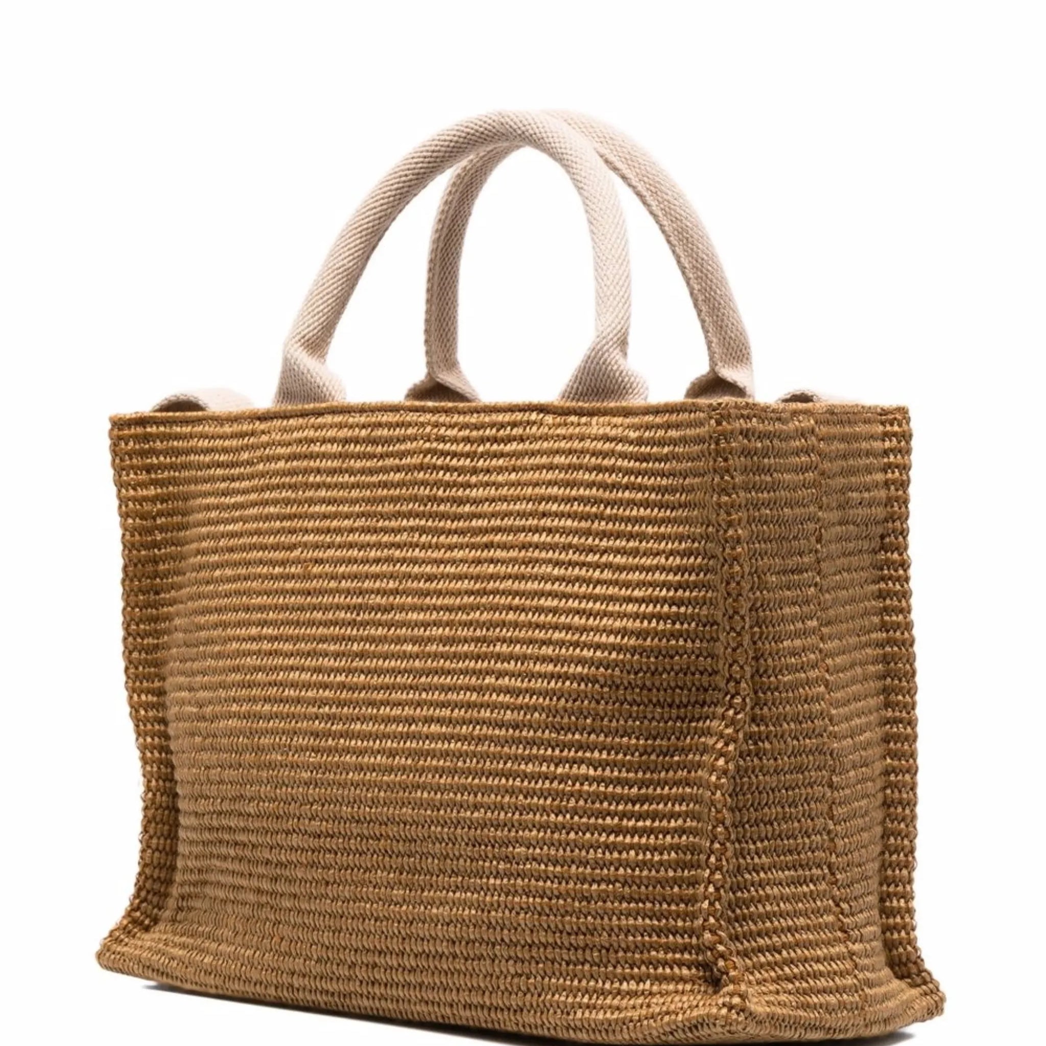 logo-lettering raffia tote bag