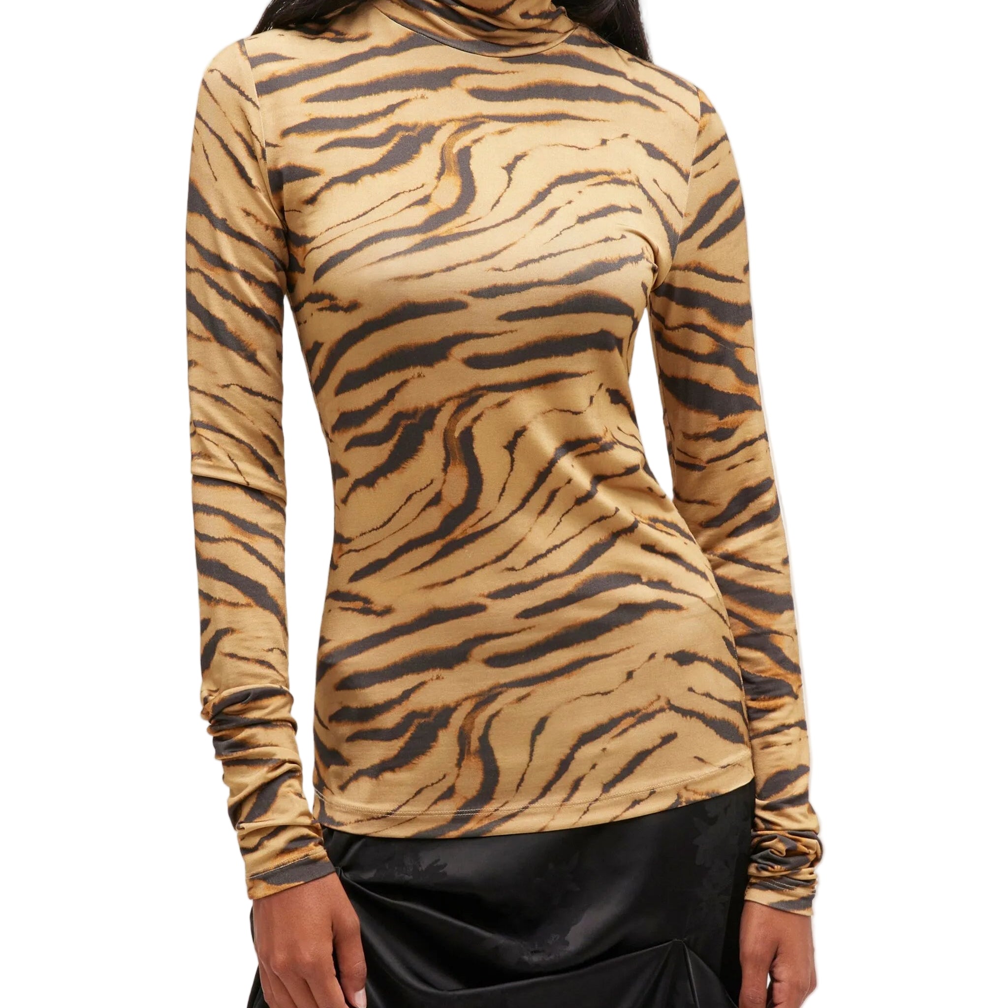 Printed Shiny Jersey Turtleneck