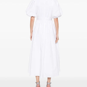 Puff Sleeve Midi Dress White