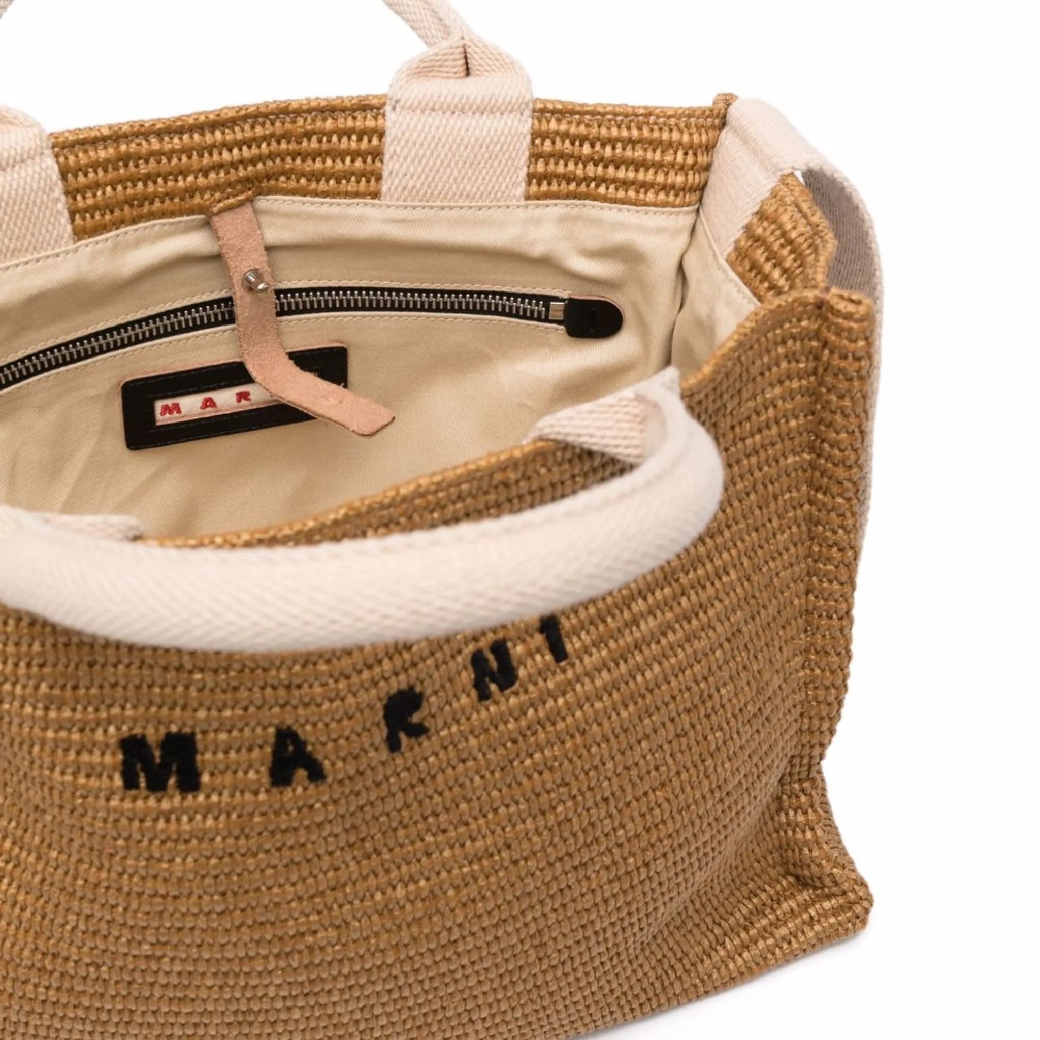 logo-lettering raffia tote bag