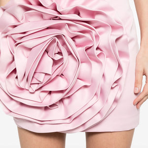 floral-appliqué satin mini skirt