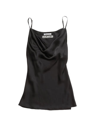 Acne Studios shiny satin tank top. Regular fit with a side slit and logo at the back. Effortless elegance for day or evening. Available at our Lisbon store.