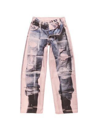 Acne Studios trompe l'oeil trousers. Photorealistic prints and sculptural silhouettes. Where art meets everyday style. Available at our Lisbon store.