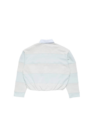 Striped polo sweatshirt in cotton fleece with acid-washed finish. Polo piqué collar, crest-inspired logo patch, and balloon hem. Available at our Lisbon store.