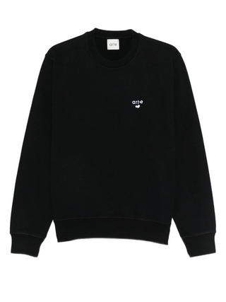 Black long-sleeve sweatshirt with a small white logo by Arte Antwerp