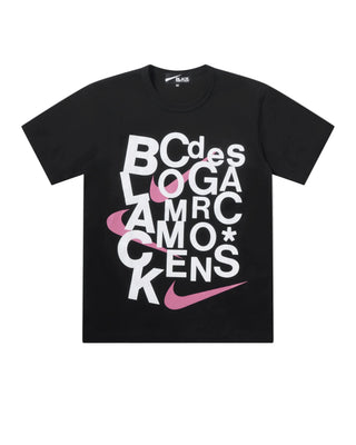 BLACK Comme des Garçons x Nike T-Shirt. Stacked logo print, pure cotton and made in Japan. An elevated essential, available at our Lisbon store. 