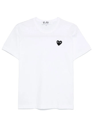 Comme des Garçons PLAY crew-neck T-shirt with black heart patch logo. Soft cotton jersey construction with classic silhouette.  Available at our Lisbon store.