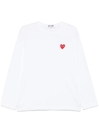 PLAY long-sleeve T-shirt by Comme des Garçons featuring iconic heart motif. Premium breathable cotton with classic crewneck and full-length sleeves. 
