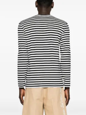 PLAY striped T-shirt by Comme des Garçons featuring signature heart motif. Cotton jersey construction with nautical stripe pattern and embroidered patch. 