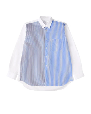 COMME DES GARÇONS SHIRT FOREVER wide fit stripe shirt. Relaxed silhouette, classic point collar, chest pocket, and rounded hem. 100% cotton. 