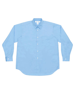 COMME DES GARÇONS SHIRT FOREVER wide classic shirt. Relaxed fit, crisp cotton poplin, point collar, chest pocket and curved hem. Available at our Lisbon store. 