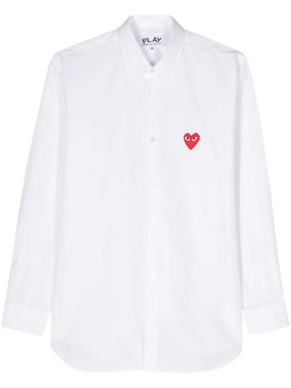 Comme des Garçons PLAY heart-patch long-sleeve shirt in cotton. Classic collar with button-front fastening, long sleeves with cuff and heart-patch at chest. 