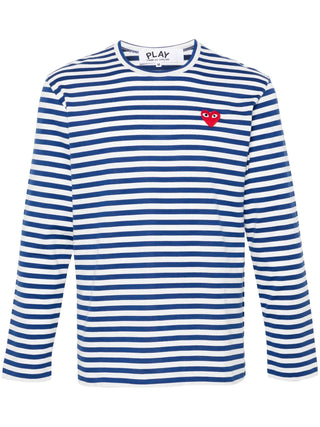 PLAY striped T-shirt by Comme des Garçons featuring signature heart motif. Cotton jersey construction with nautical stripe pattern and heart-patch logo.