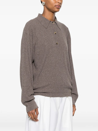 Calvin Klein Collection Helga brown speckled polo with ribbed trim, available at our Lisbon store.