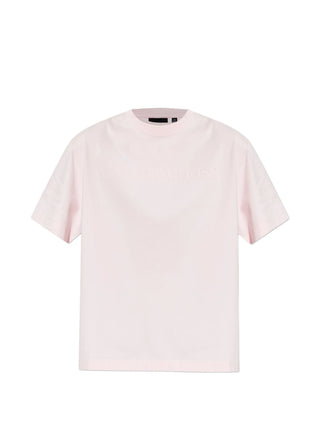 Canada Goose Bloom Pink cotton T-shirt with embossed logo, crew neck and relaxed fit. Everyday essential, available at our Lisbon store.