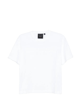 Canada Goose Roam cotton T-shirt in Optic White with logo print and relaxed fit. Crew neck essential, available at our Lisbon store.