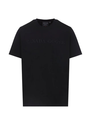 Canada Goose black cotton T-shirt with embroidered logo, crew neck and relaxed fit. Everyday staple, available at our Lisbon store.